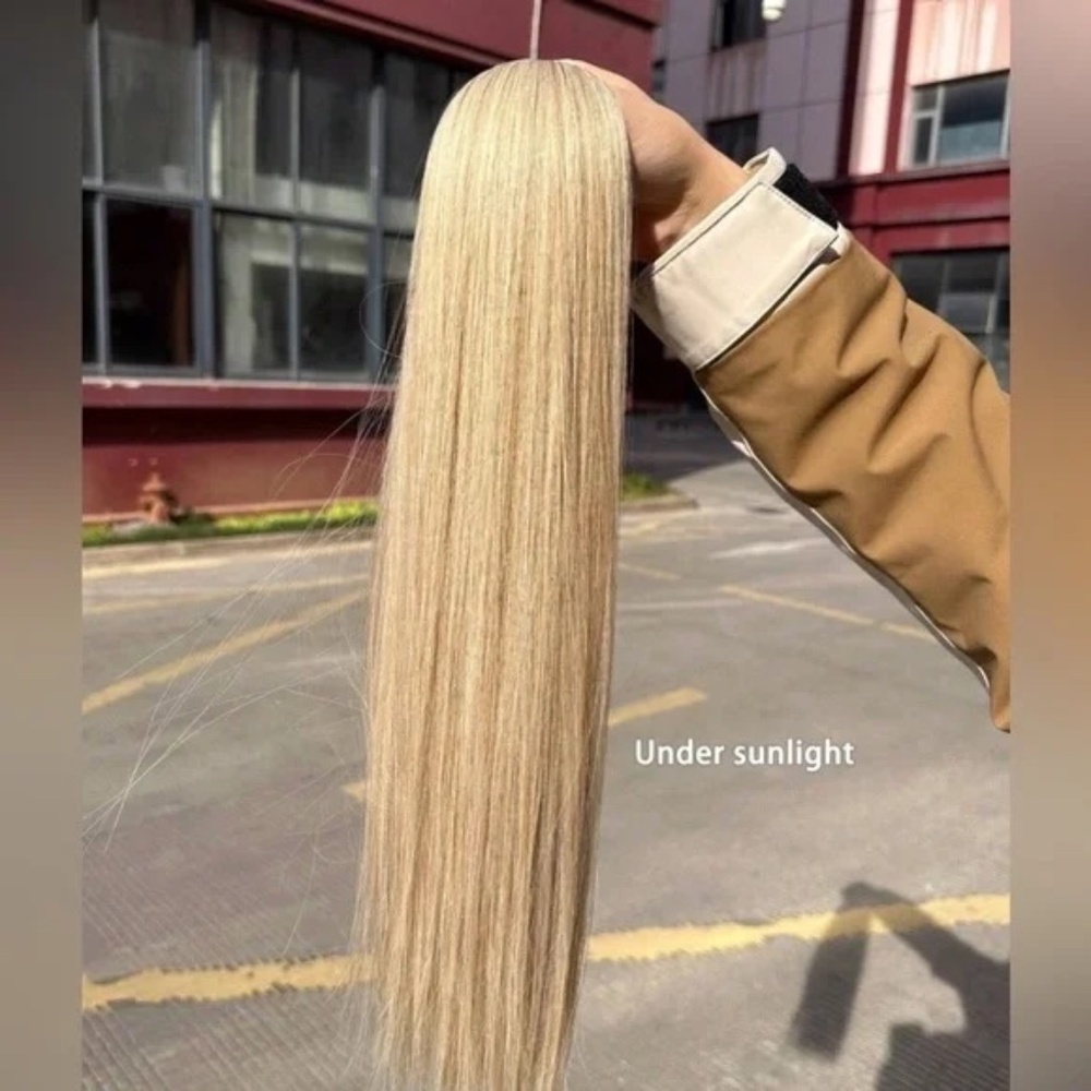 Clip in Hair Extensions Highlight 16 Clip 7 Pcs Light Blonde Straight Long Hair - Picture 7 of 8